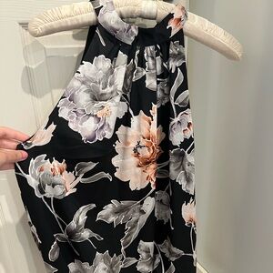 white house black market silky floral halter neck blouse top